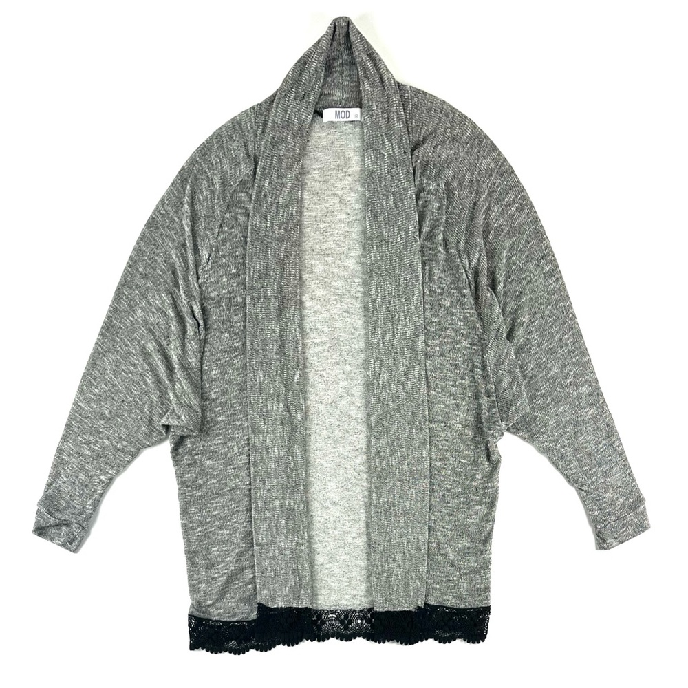 MOD Boutique Knit Grey Lace Trim Cardigan Sweater